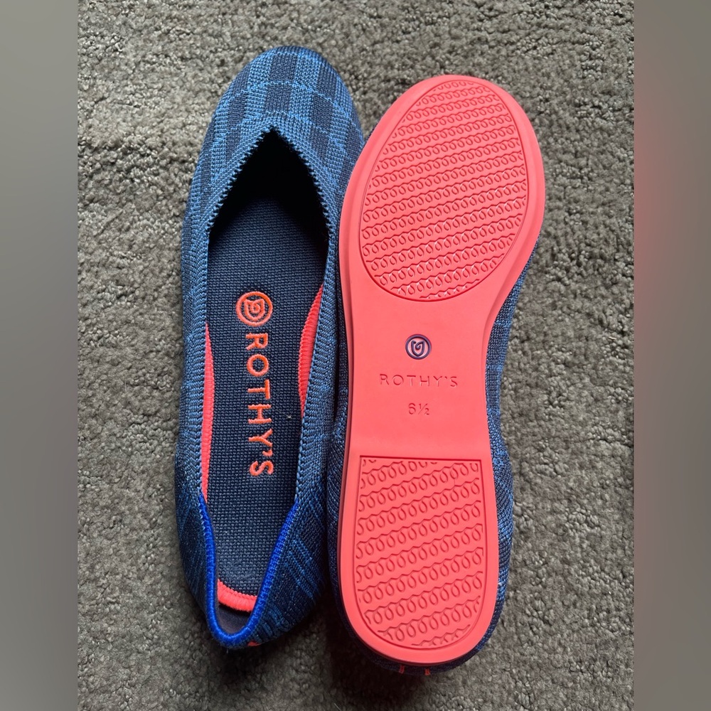Rothy's Checkered Blue and Red Flats